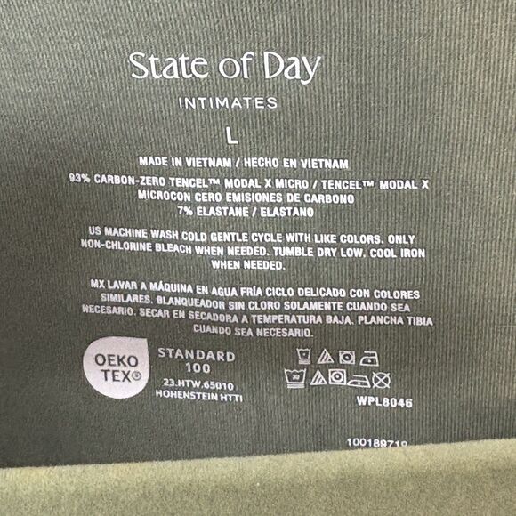 NWOT State of Day L 2-Piece. Fluid-Knit Pajama Set Wrap Robe Tank Organic Green - Picture 4 of 9